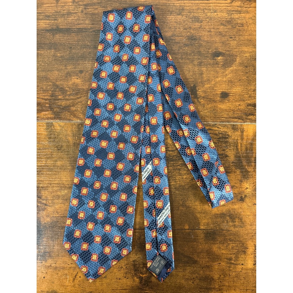 Ermenegildo Zegna Silk Tie Blue Orange Geometric Disegno Esclusivo Italy